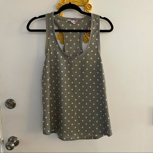 Gray white polka dot silky tank